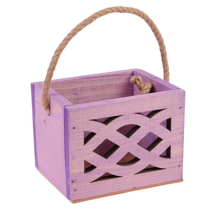Ящик из массива СОСНЫ "Волны", ручка- шнур, светло- фиолетовый, 12,5х10,5х9,5см
