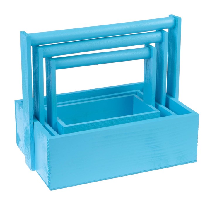 Набор кашпо "Классика" 3 в 1, из массива СОСНЫ, голубой