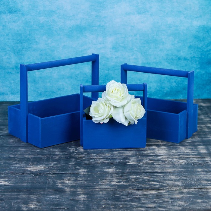 Набор кашпо "Классика" 3 в 1, из массива СОСНЫ, синий