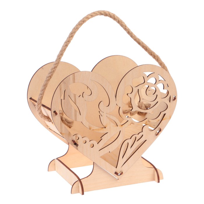 Кашпо флористическое "Сердце", ручка- шнур, натуральное, 17,7х15х10,5см