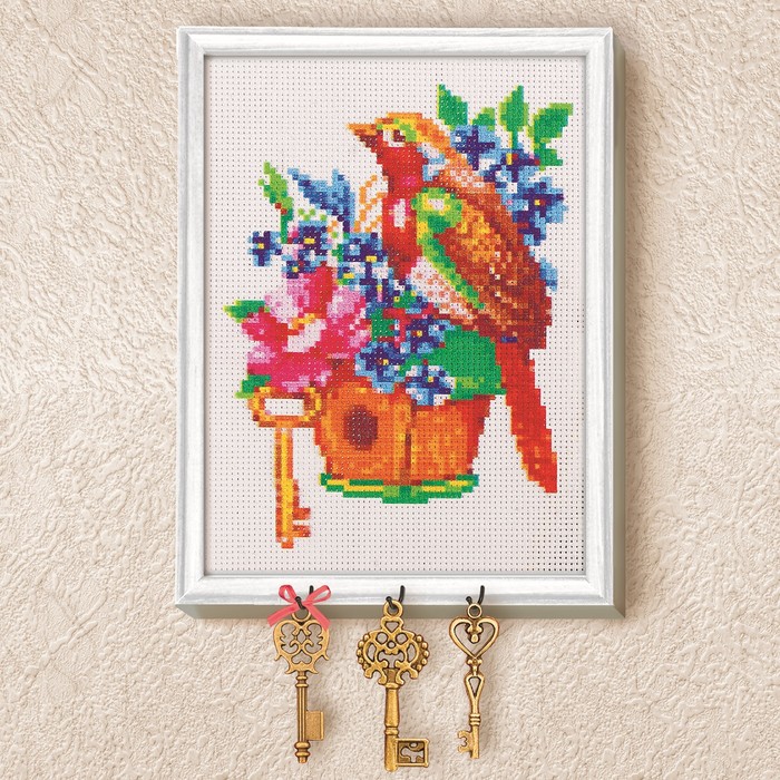 Вышивка крестиком на ключнице &quot;Птичка&quot;, 21 х 15 см