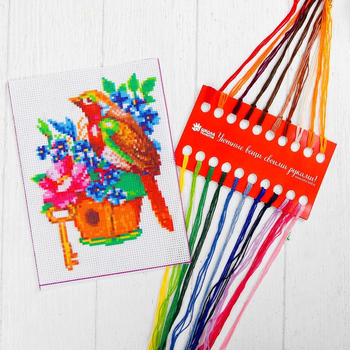 Вышивка крестиком на ключнице "Птичка", 21 х 15 см