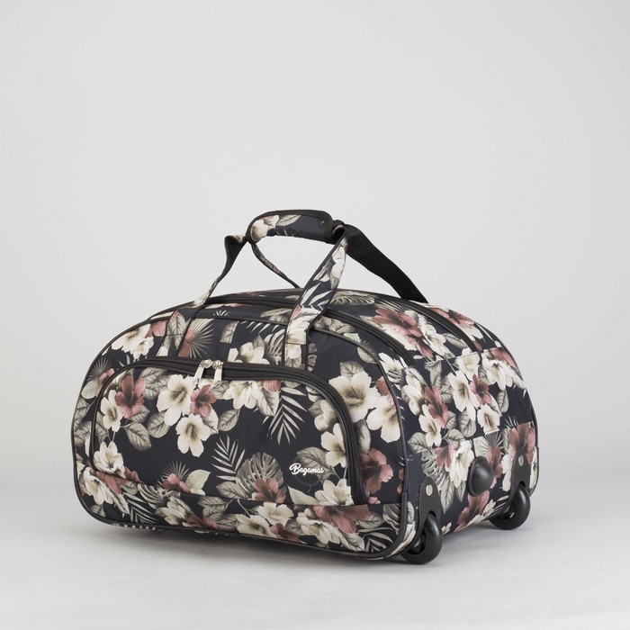 Сумка дорожная на колесах "Цветы", 1 отдел на молнии, наружный карман, цвет чёрный