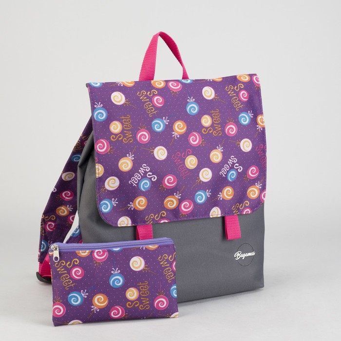 Рюкзак молодёжный с косметичкой "Сладости", 1 отдел на молнии, цвет серый/сиреневый