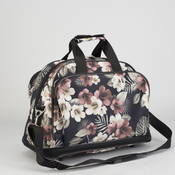 Сумка-трансформер "Цветы", 1 отдел на молнии, 2 наружных кармана, ремень, цвет чёрный/бежевый