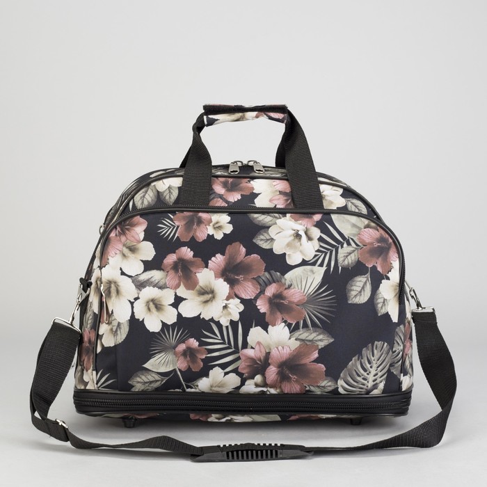 Сумка-трансформер "Цветы", 1 отдел на молнии, 2 наружных кармана, ремень, цвет чёрный/бежевый