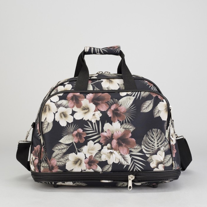 Сумка-трансформер "Цветы", 1 отдел на молнии, 2 наружных кармана, ремень, цвет чёрный/бежевый