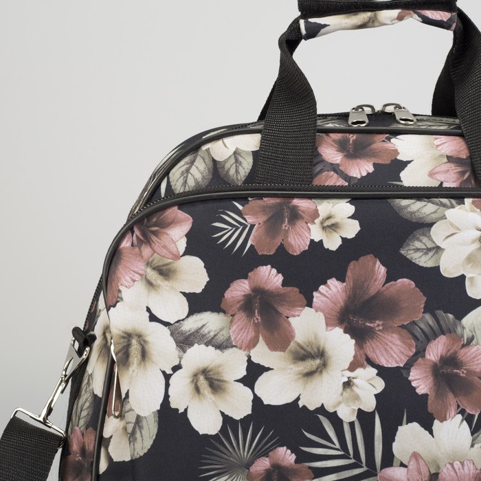 Сумка-трансформер "Цветы", 1 отдел на молнии, 2 наружных кармана, ремень, цвет чёрный/бежевый