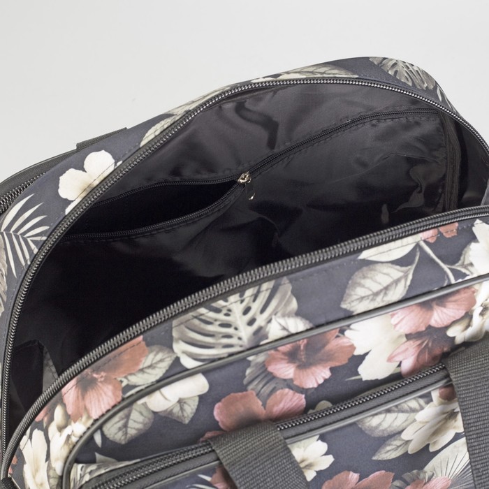 Сумка-трансформер "Цветы", 1 отдел на молнии, 2 наружных кармана, ремень, цвет чёрный/бежевый