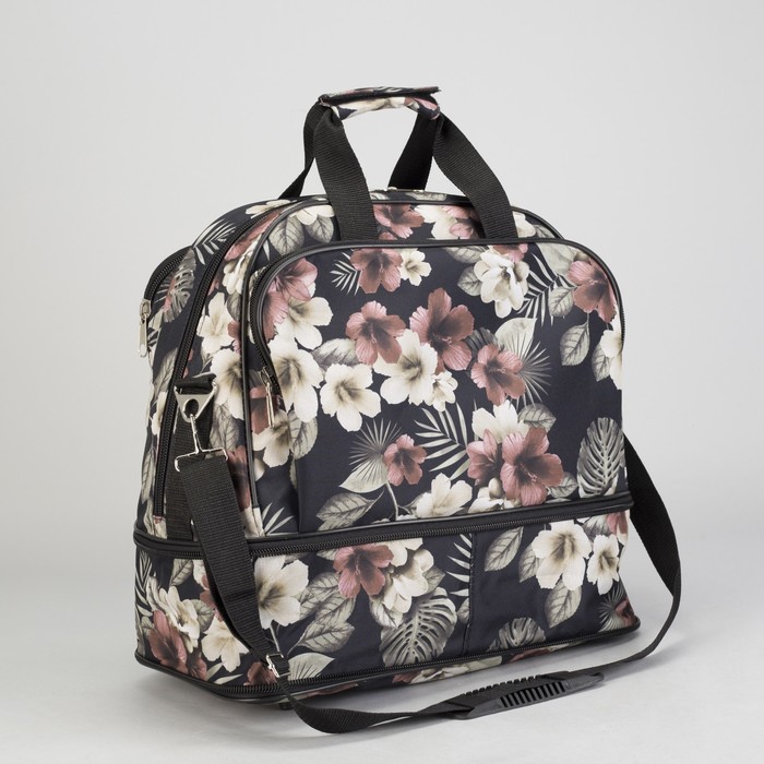 Сумка-трансформер "Цветы", 1 отдел на молнии, 2 наружных кармана, ремень, цвет чёрный/бежевый