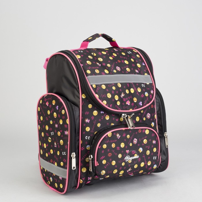 Рюкзак школьный "Смайлики", 1 отдел на молнии, 3 наружных кармана, цвет чёрный