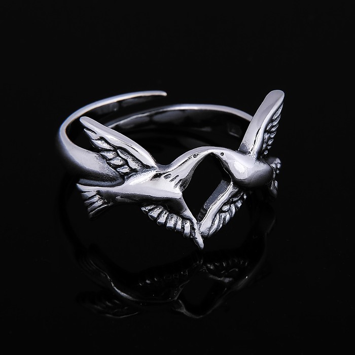 Кольцо "Голубки", цвет чернёное серебро