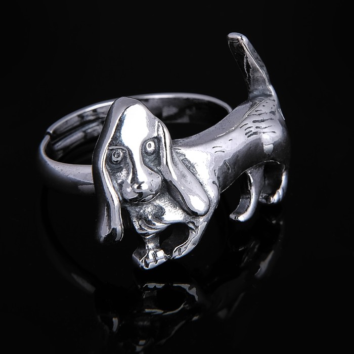 Кольцо "Басет", цвет чернёное серебро