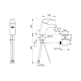 

Смеситель для раковины Oras Polara 1400F с донным клапаном