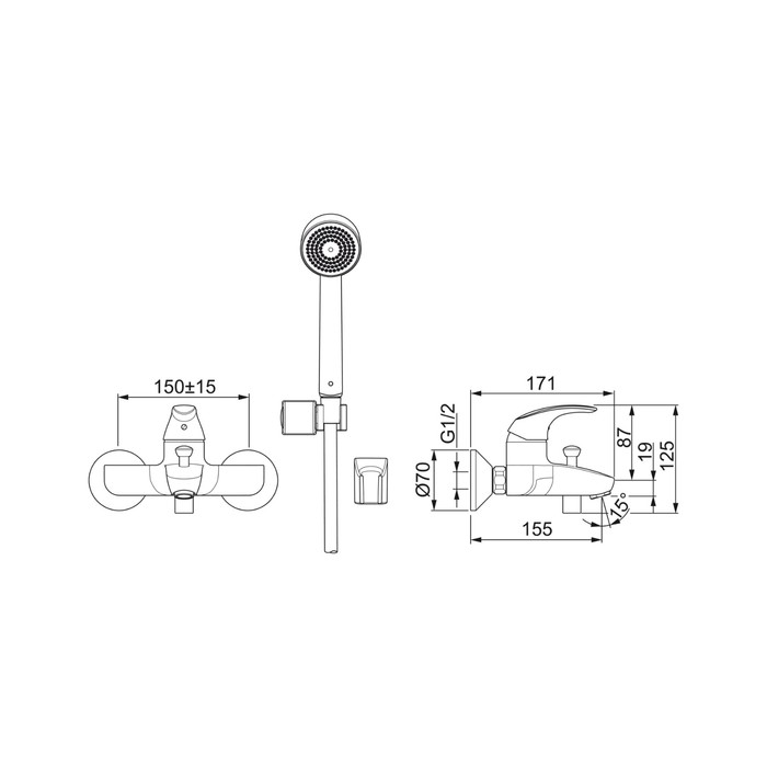 Смеситель для ванны и душа Oras Polara 1448Y с душевым комплектом Appollo