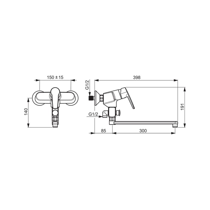 Смеситель для ванны и душа Oras Saga 3942Y с поворотным изливом (300 мм)