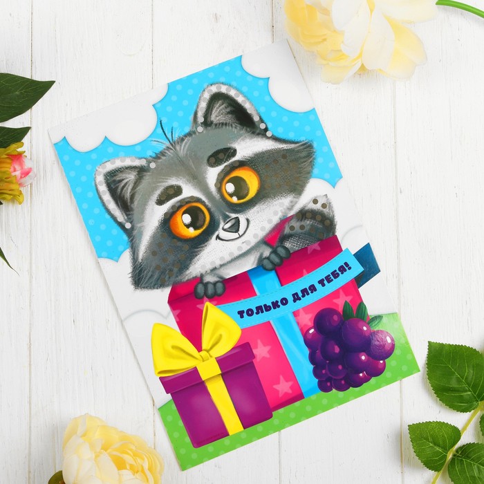 Аппликация блестками "Только для тебя!" Енот + пайетки, стразы