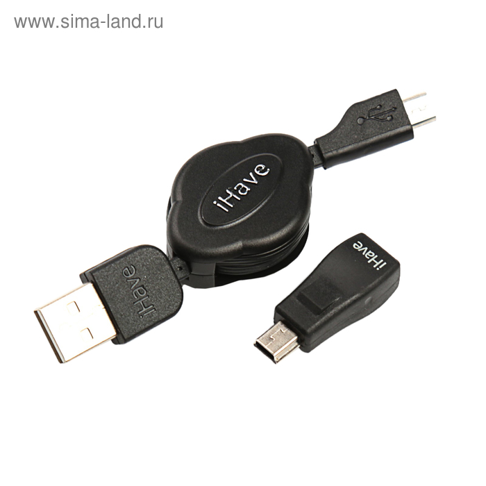 Кабель-рулетка Belsis, micro USB - USB, 1 А, 0.7 м,  переходник mini USB, чёрный