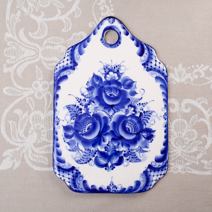 Доска сырная, гжель, фарфор, 15х18 см