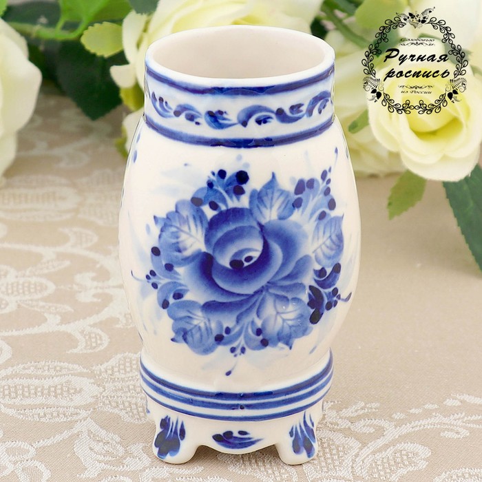 Карандашница , гжель, фарфор, автор Жукова, h=13 см