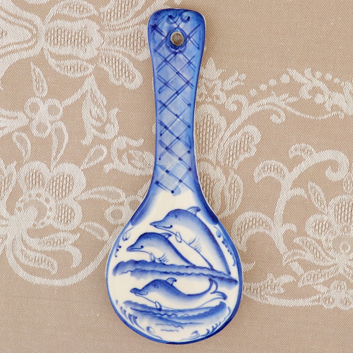 Ложка «Дельфины», гжель, фарфор, h=21 см
