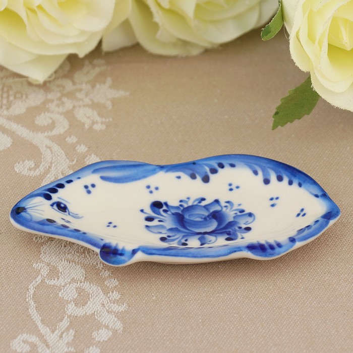 Подставка для чайных пакетиков «Кролик», гжель, фарфор, 10х5 см