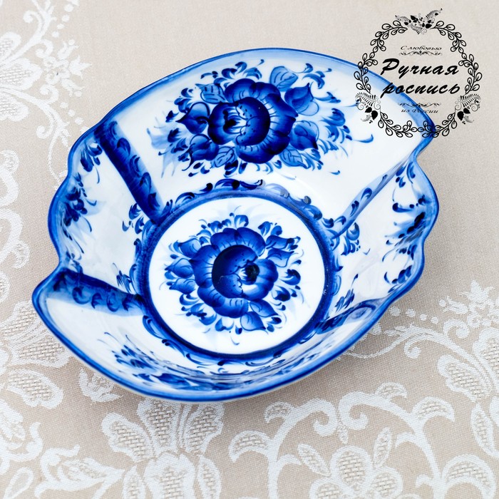 Салатник «Фигурный», гжель, фарфор, 22х18 см