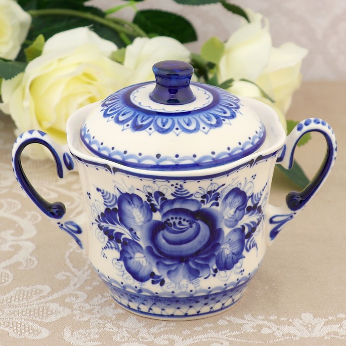 Сахарница «Лето», гжель, фарфор, h=12 см