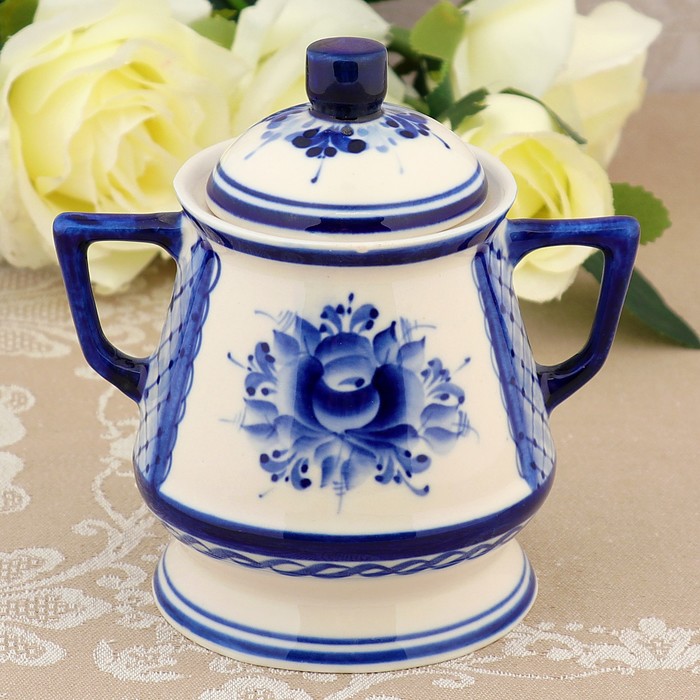 Сахарница «Настроение», гжель, фарфор, автор Булойчик, h=12 см