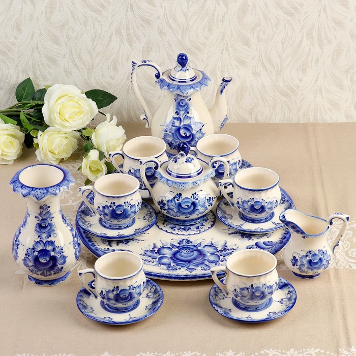Сервиз «Свадебный» 17 предметов, гжель, фарфор