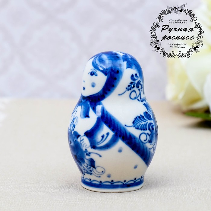 Сувенир «Матрёшка» малая, гжель, фарфор, h=7 см