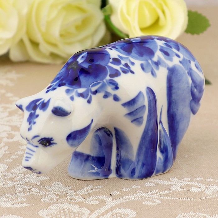 Сувенир «Медведь» малая, гжель, фарфор, h=6 см