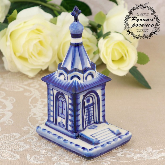 Сувенир «Часовня», гжель, фарфор, h=13 см
