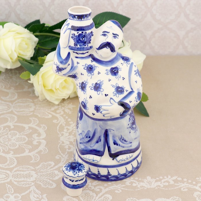 Штоф «Хохол», гжель, фарфор, h=28см, d=10 см