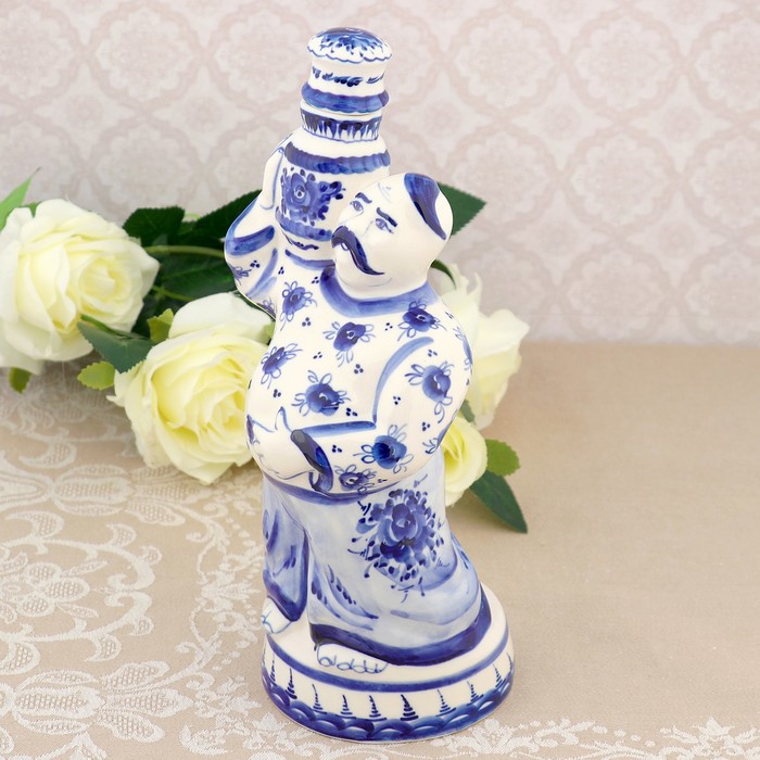 Штоф «Хохол», гжель, фарфор, h=28см, d=10 см