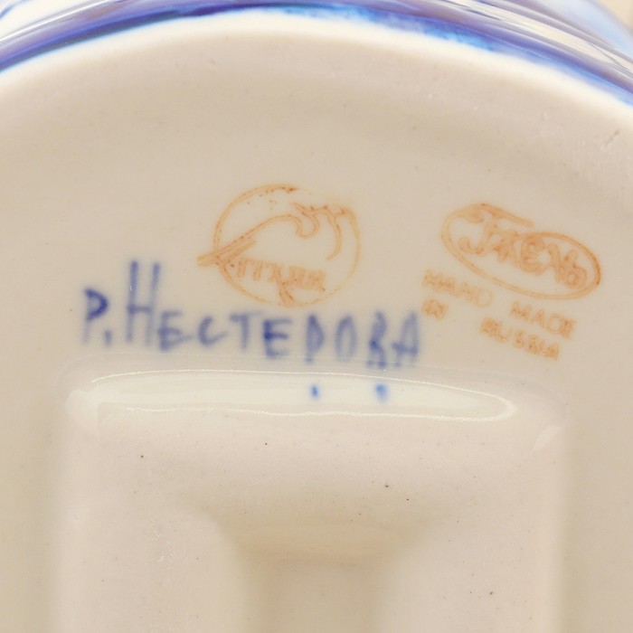 Штоф «Хохол», гжель, фарфор, h=28см, d=10 см