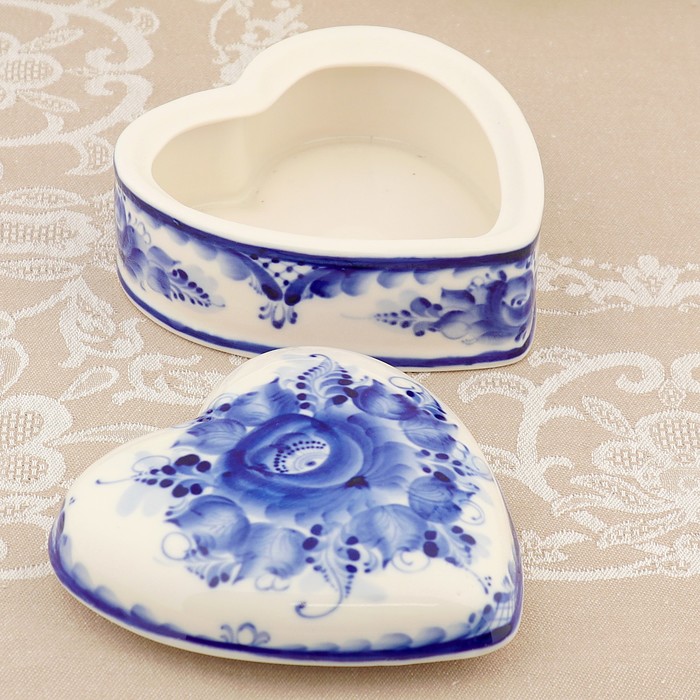 Шкатулка «Сердце», гжель, фарфор, h=8 см