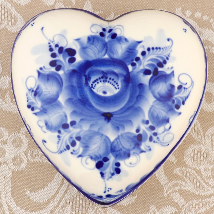 Шкатулка «Сердце», гжель, фарфор, h=8 см