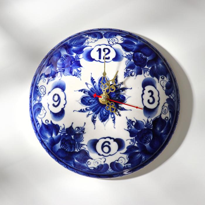 Часы настенные , гжель, фарфор, d=20 см
