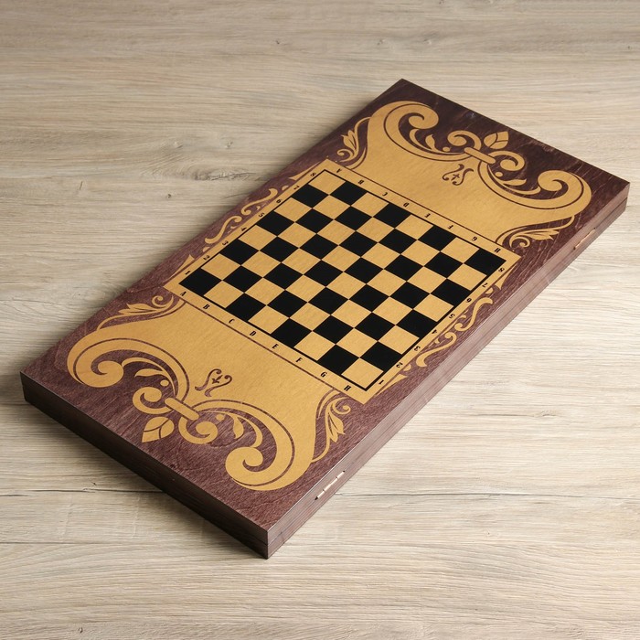 Настольная игра 2 в 1 "Гравюра": нарды, шашки, (доска дерево 60х60 см)