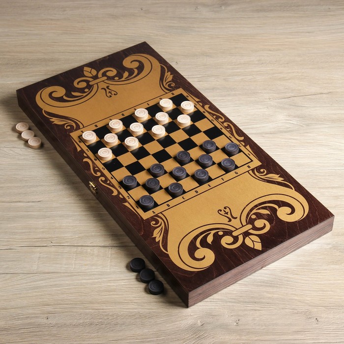 Настольная игра 2 в 1 "Гравюра": нарды, шашки, (доска дерево 60х60 см)