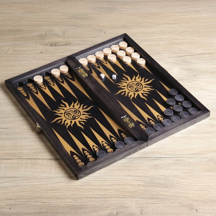 Настольная игра 2 в 1 "Черное золото": нарды, шашки (доска дерево 40х40 см)