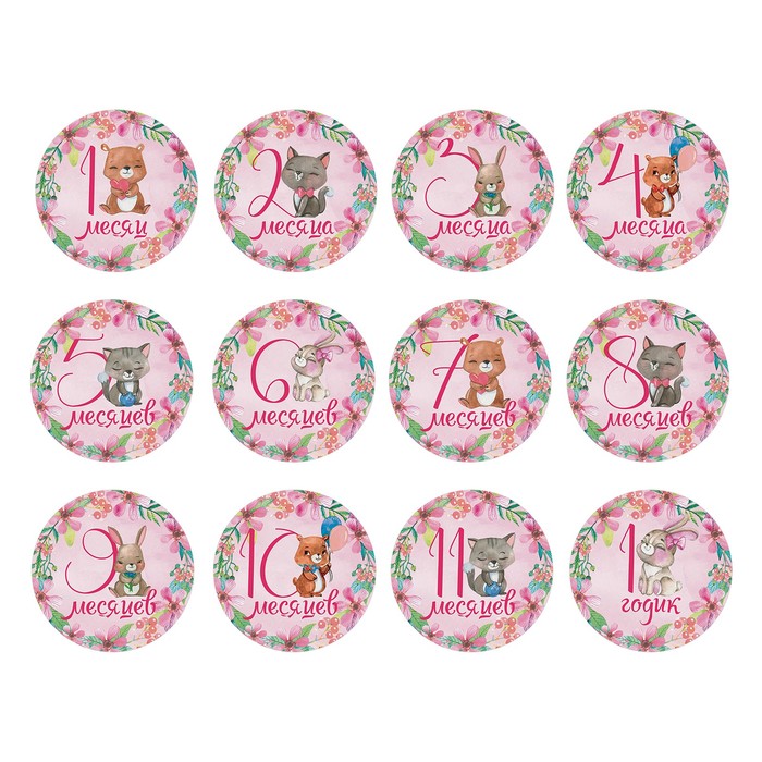 Наклейки для фотографирования "Зверята", 12 наклеек