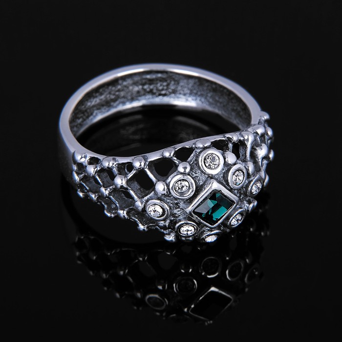 Кольцо "Шарлотта", размер 19, цвет тёмно-зелёный в чернёном серебре