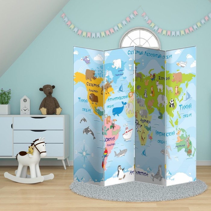 Ширма "Детская карта Мира"  200 × 160см