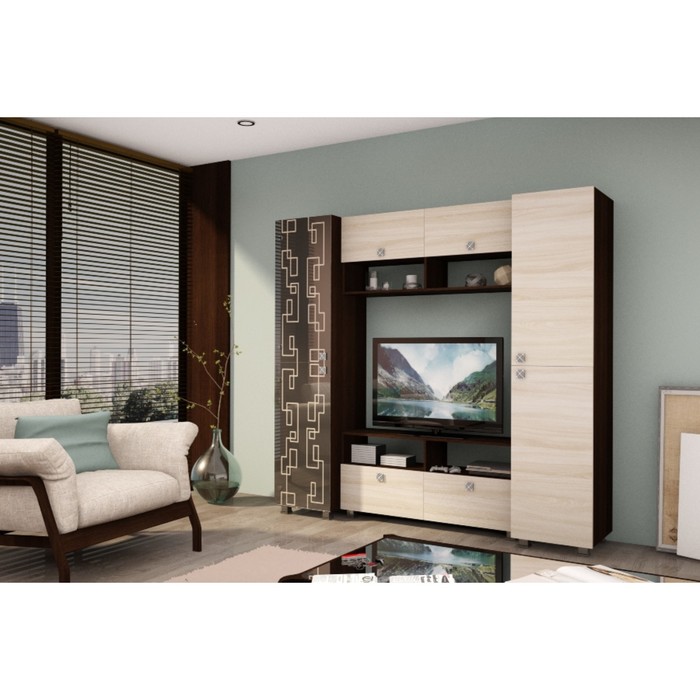 Гостиная "Аврора", 2100х450х1920 мм, цвет венге/ясень шимо светлый