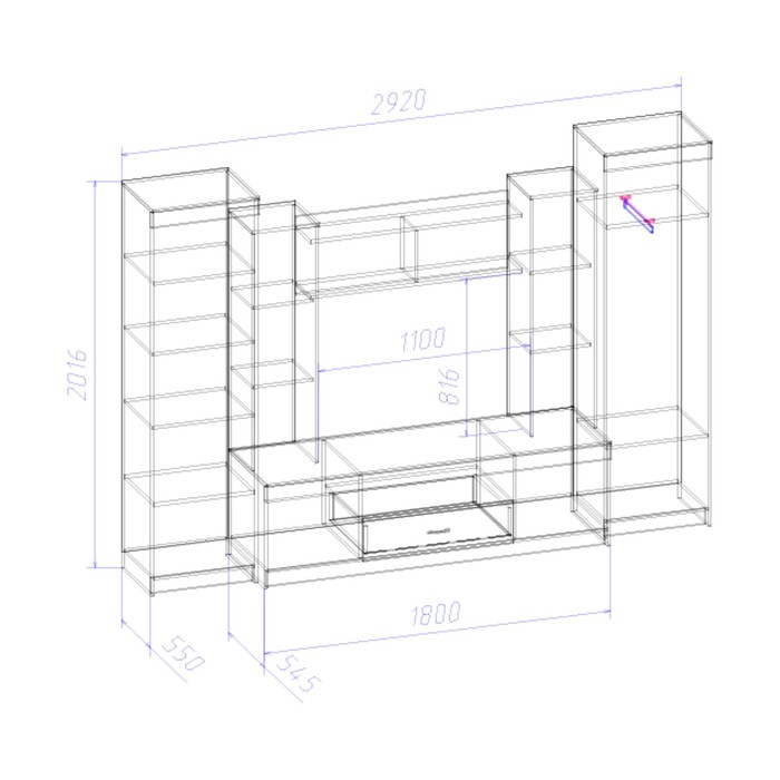 Гостиная "Андриатика 2", 2920х550х2016 мм, цвет ясень шимо тёмный/ясень шимо светлый