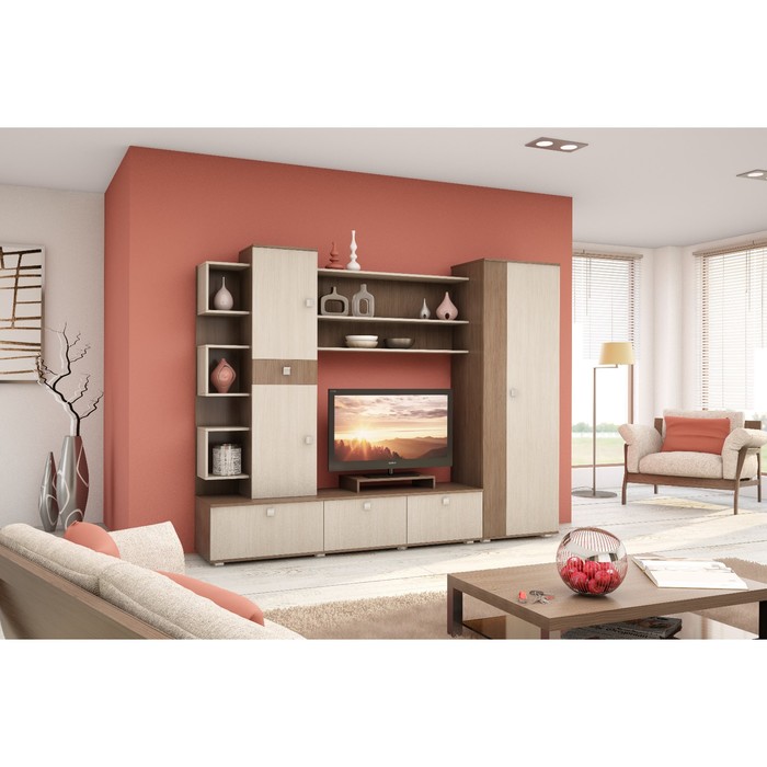 Гостиная "Верона", 2400х520х1820 мм, цвет ясень шимо тёмный/ясень шимо светлый