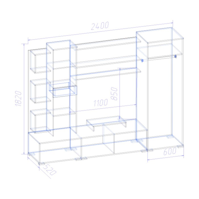 Гостиная "Верона", 2400х520х1820 мм, цвет ясень шимо тёмный/ясень шимо светлый