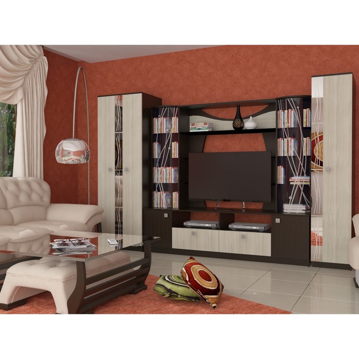 Гостиная "Гамма", 3100х550х2100 мм, цвет венге/ясень шимо светлый